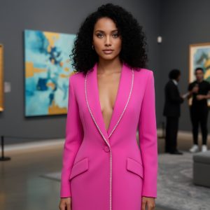 Hot Pink Crystal Blazer Dress - Diamanté Trim Mini Tuxedo Dress