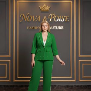 The 'Emerald Elegance' Crystal Pantsuit