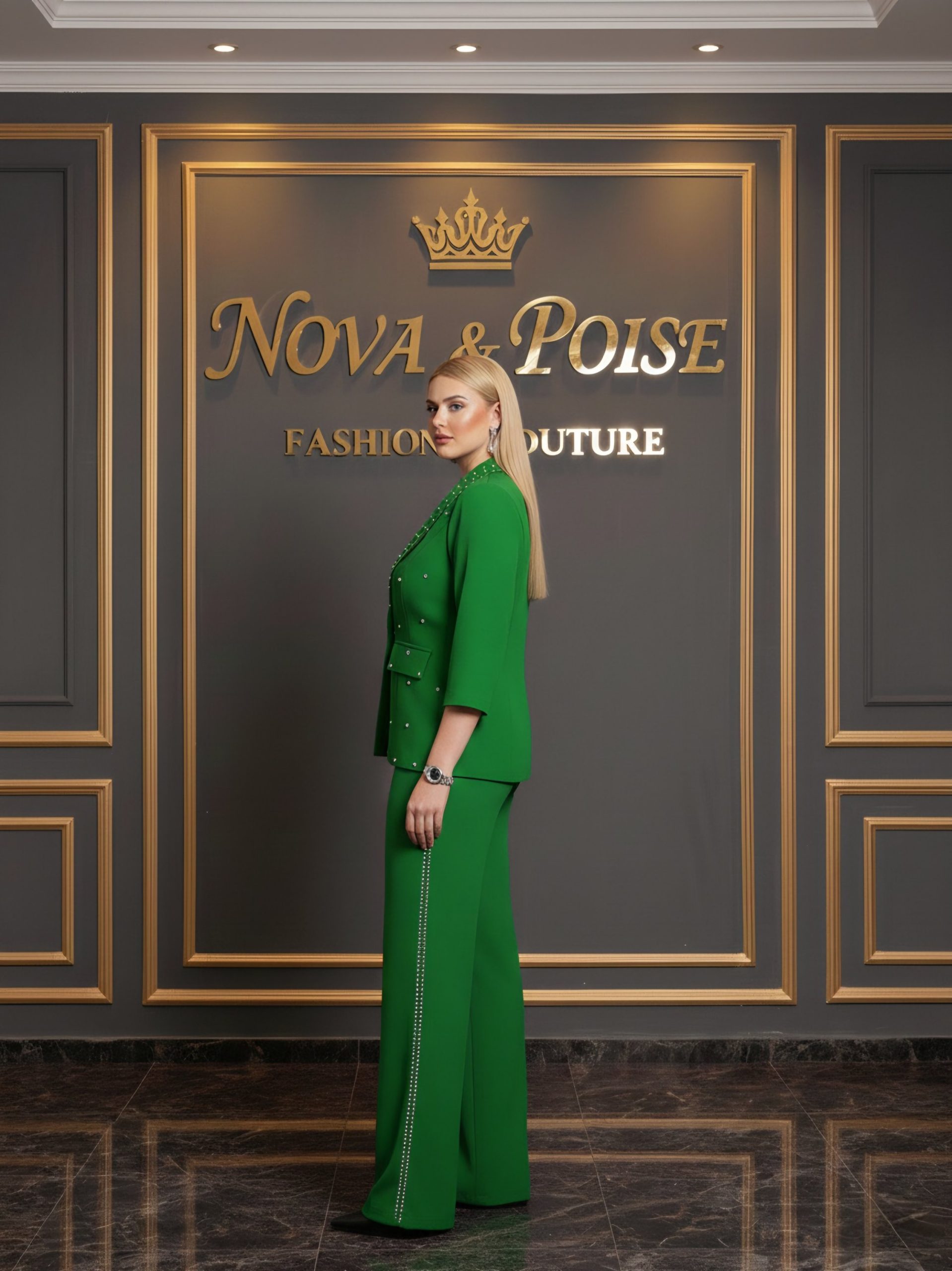 The 'Emerald Elegance' Crystal Pantsuit - Image 2