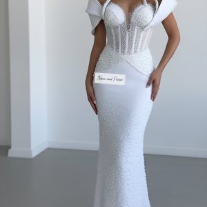 Nova and Poise Pearl Beaded Wedding Dress - Corset Back Gown