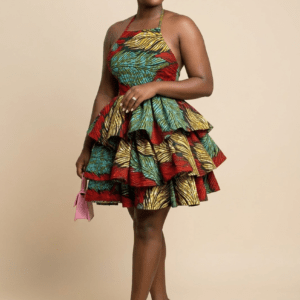 Luxury Ankara Multi-Tiered Halter Mini Dress